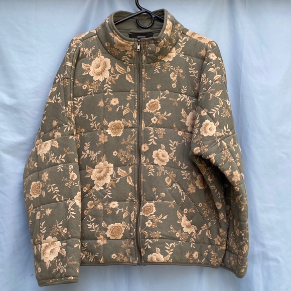 Forever 21 Floral Puffer Jacket - Olive and Beige - Picture 1 of 4